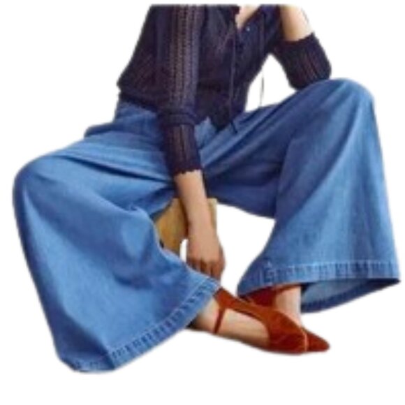 Gap + DOEN Jeans Wide Legs Pleated High Waist Ankle Length Medium Blue, size 6 - Picture 5 of 16